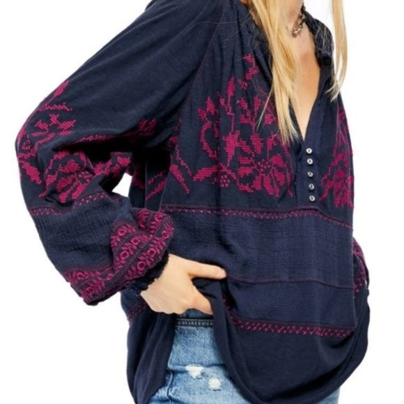 Free People Tops - Free People Persuasion TopDark Navy Combo Tunic